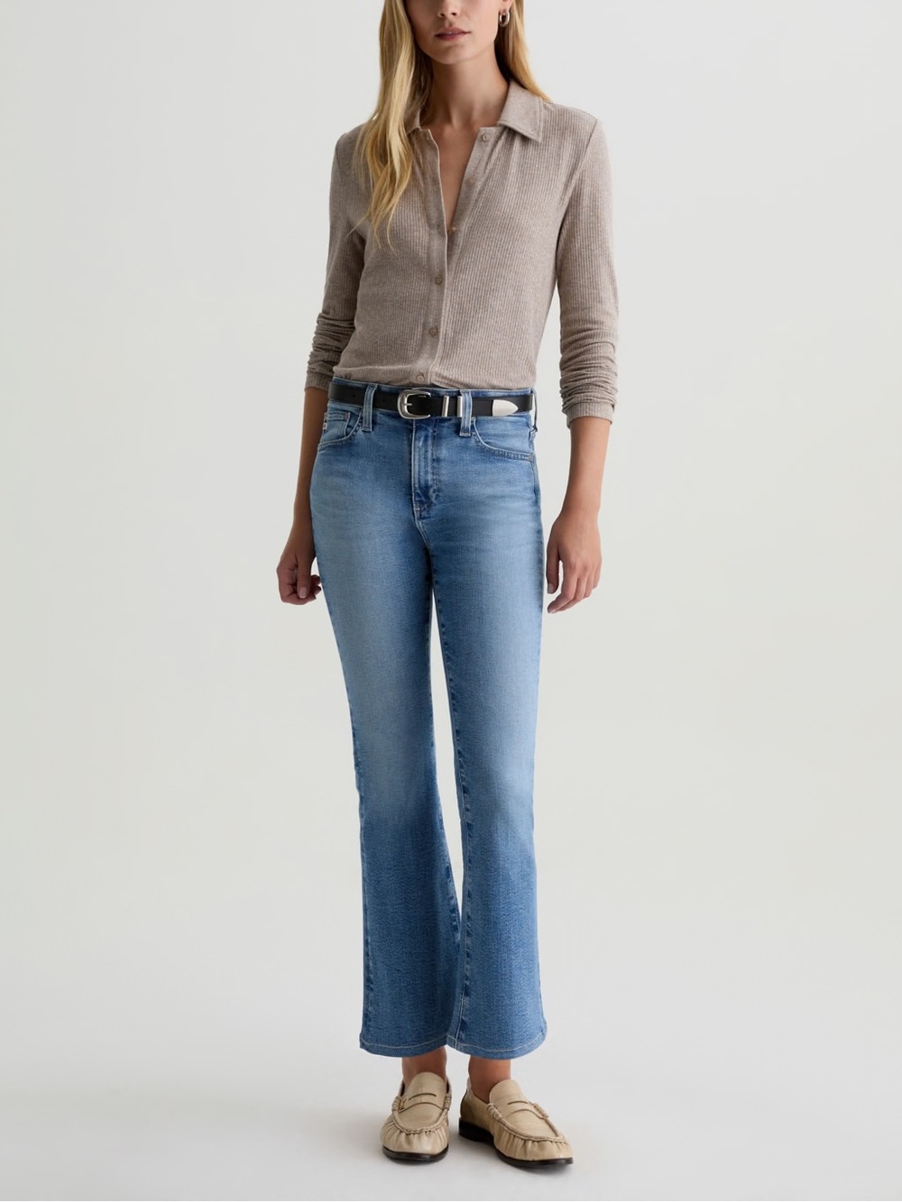 Ag Adriano Goldschmied Farrah Boot Crop Light Blue High Rise Jeans size 28